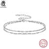 ORSA JEWELS Solid 925 Silver Double-Layered Bracelet Italian Water Ware Diamond-Cut Figaro Chain Bracelet for Women Girls SB132