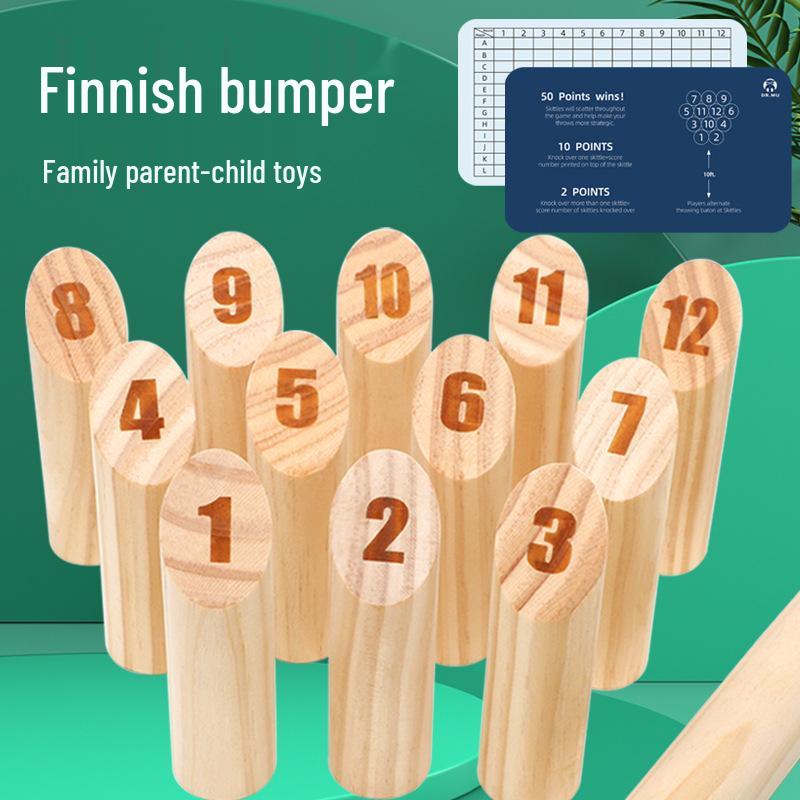 

Wooden Finnish Skittles Game: Outdoor Fun for Adults & Kids