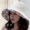Summer Women Fisherman Hat Solid Flower Print Double Sided Bucket Hats For Ladies Outdoor Travel Beach Sunscreen Cap