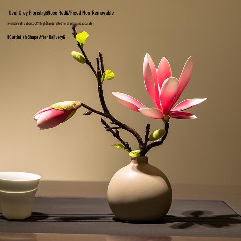 Magnolia Zen Vases Set: Bonsai-Style Table Ornaments & Home Decor Floral Art