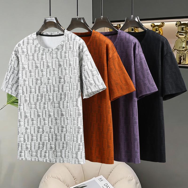 Men's Plus Size Geometric Print T-Shirt, Casual Breathable Crew Neck Tee (5XL-11XL)