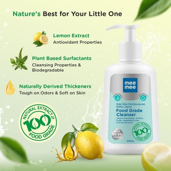Mee Mee Food Grade Liquid Cleanser 500ml | Anti-Bacterial, Kills 99.9% Germs, 100% Natural Formula| One Drop Cleaning, Dermatologically Tested