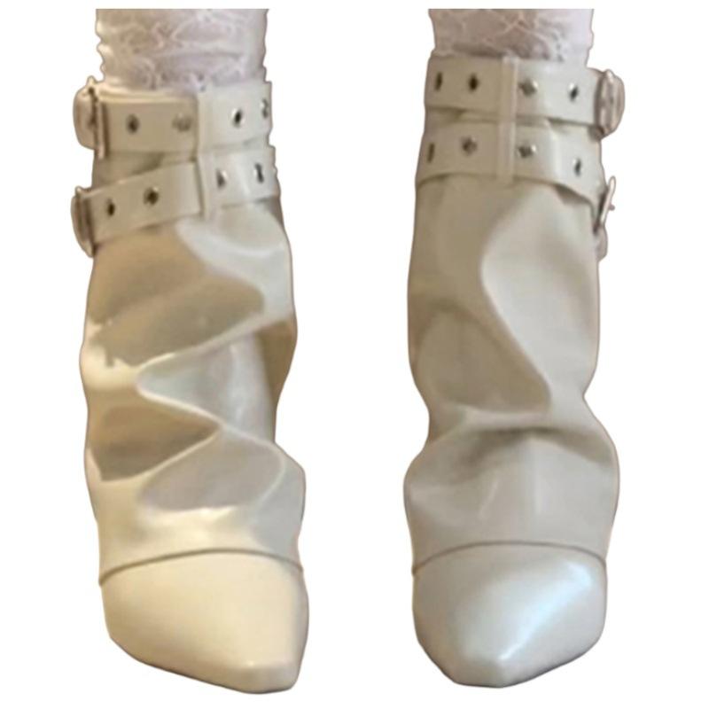 French gentle temperament belt buckle trouser boots women's 2025 new Spice Girl temperament pointed wedge straight knight boots