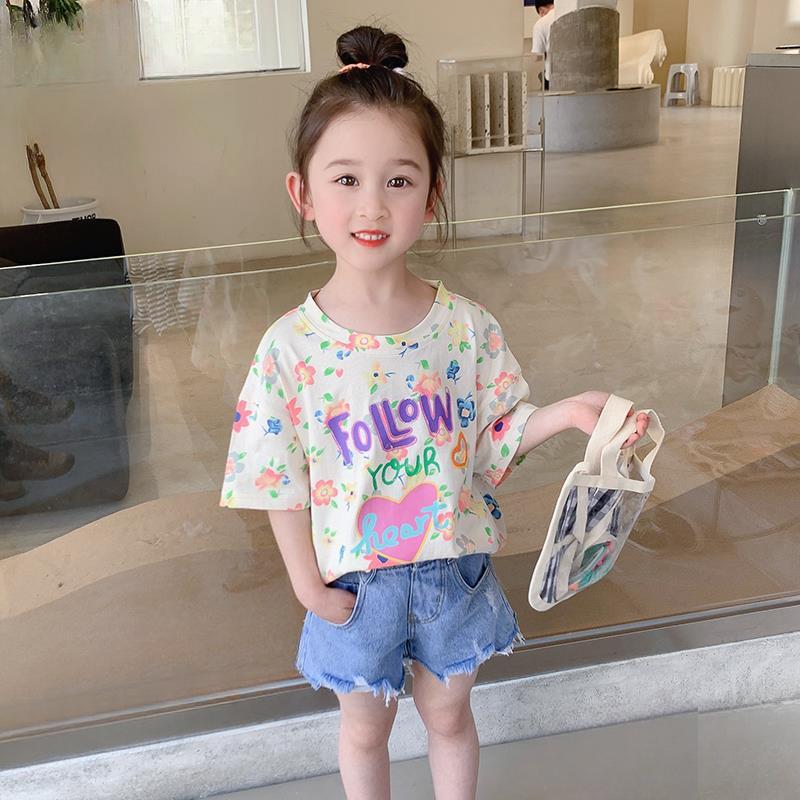 Dívčí triko s krátkým rukávem léto Dětské dívčí topy Dětské letní oblečení s polovičním rukávem tričko léto