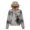 VibeStreet Strickjacke mit Pelzkragen Reißverschluss Kapuze Herbst und Winter Punk Hip-hop Rock Dunkler Stil Rock Mode All-Match Y2K Retro Jacke