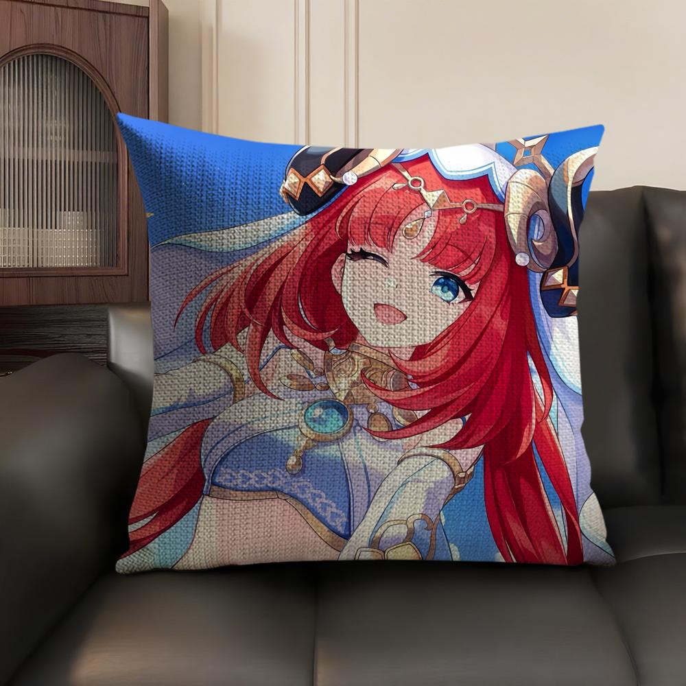 Nilou Cute Genshin Impact Cushion Cover Natural Linen Organic Fabric Double-Sided Printing Sofa Home Decor Gift Pillow Case