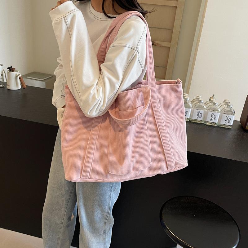 Corduroy large-capacity tote bag women's work cloth bag students class shoulder handbag simple messenger bag