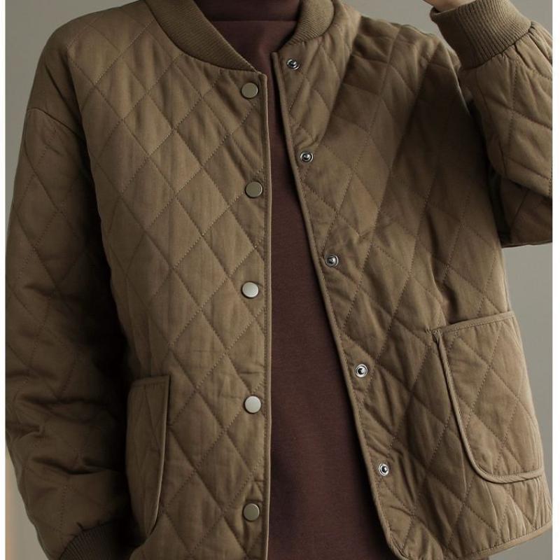 Spring Autumn Lightweight Padded Casual Elegant Jacket Thin Cotton Coat Woman Clothing Solid Color Long Sleeve Top Loose Quilted Jacket