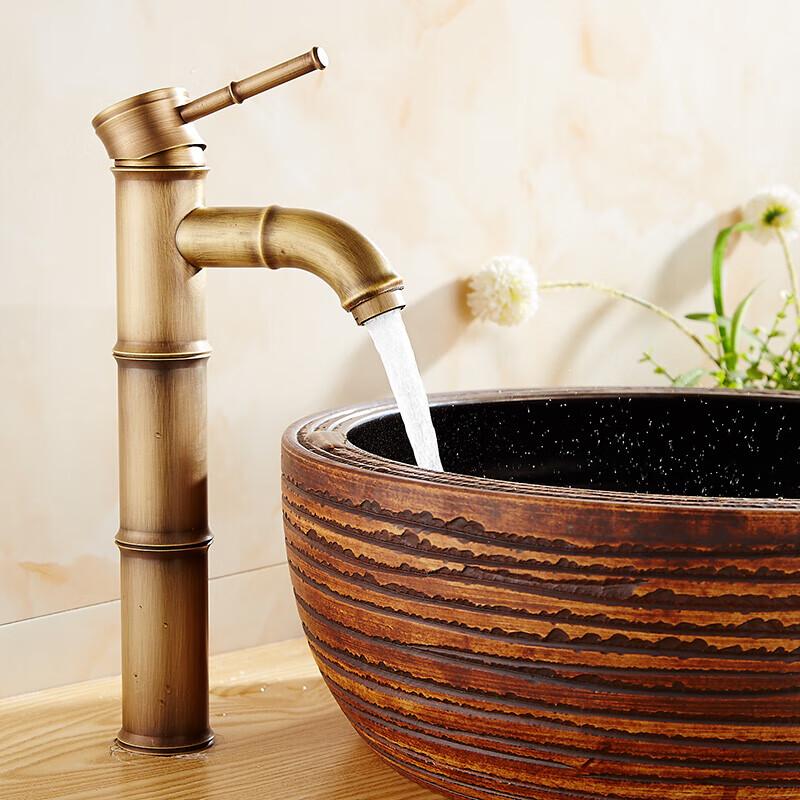 Chi Mu Antique Copper Bamboo Spout Basin Faucet