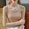 Long-sleeved Bottoming Shirt Women's Spring and Autumn Women's Clothing Wide-edge Round Neck Elastic T-shirt Solid Color Inner Waist Top Slim Fit