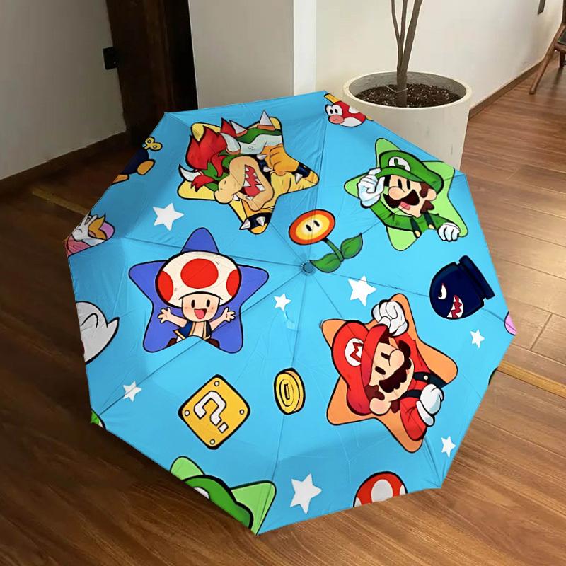 1pc Mario Luigi Automatic Folding Umbrella - Compact 8-Rib Design, Durable Plastic & Iron, Lightweight for Outdoor Daily Use,  a0929145