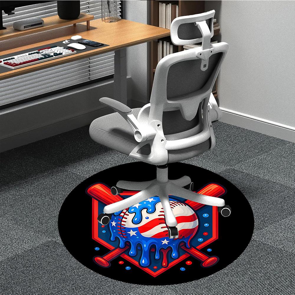 

1PC Baseball Stars Office Round Area Rug, Indoor Mat Suitable ForOffice, Under Office Chairs Bedroom Living Room Home Decor, Room Deco, D036 80cm by 80cm