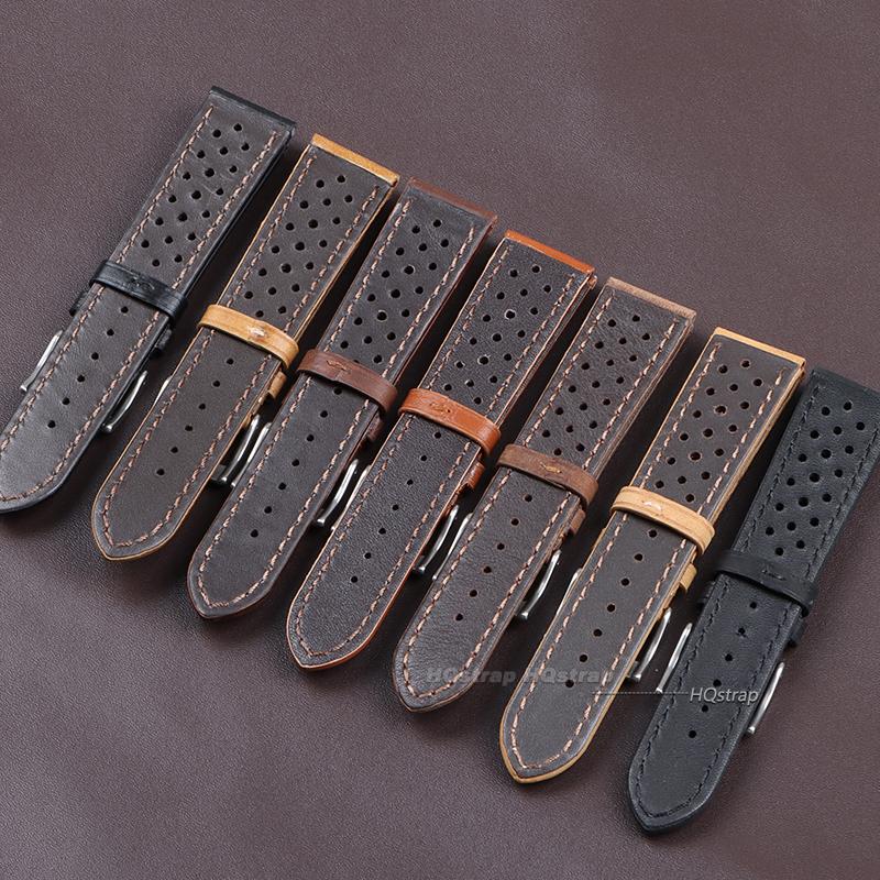 Handmade Watch Strap 18mm 20mm 22mm for Women Men Leather Strap Black Brown Khaki Breathable Universal Watchbands Bracelet