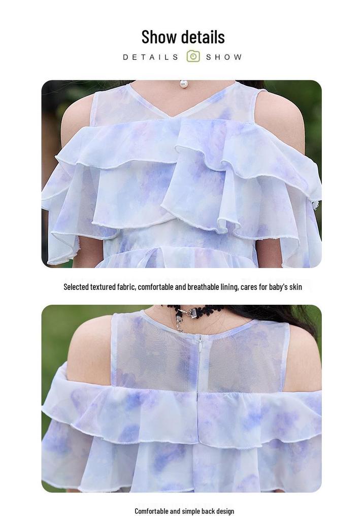 Elegante Vestido de Verano de Gasa Floral para Niñas - Falda Estilo Princesa 2026