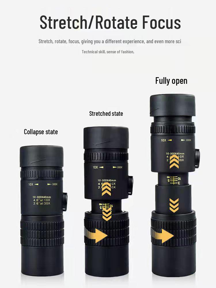 Zoom 10-300x40 Retractable Monocular Telescope for Mobile Photography and Shooting - Ideal Men's Gift