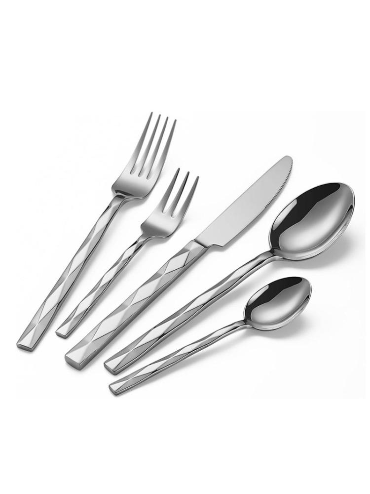 304Dinner set stainless steel with diamond design, covered with square shank, fork Simple, knife, spoon, fork, tea sets dining