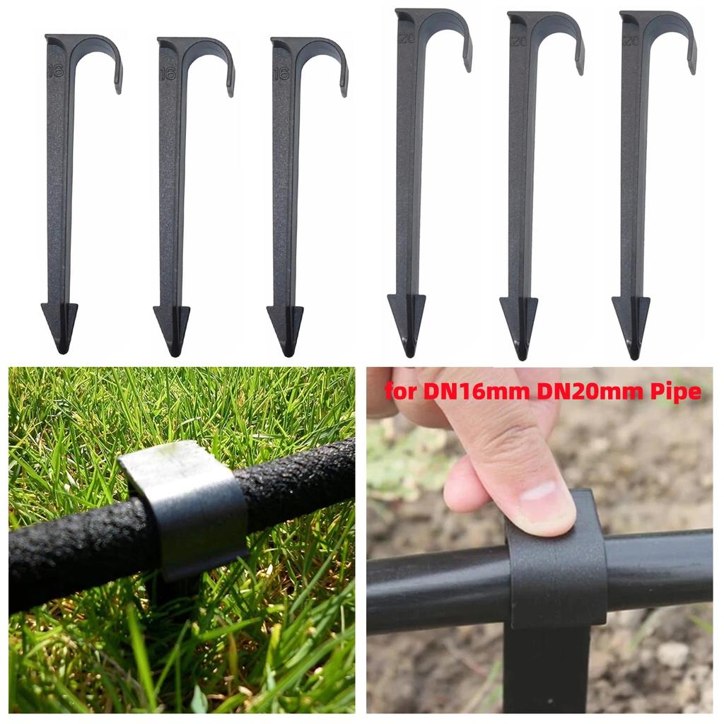 DN16mm DN20mm PE Pipe Ground Stake C-Type Spiked Garden Lawn Orchard Irrigation Tube Nail to Prevent Pipe Dragging Black 5/50Pcs