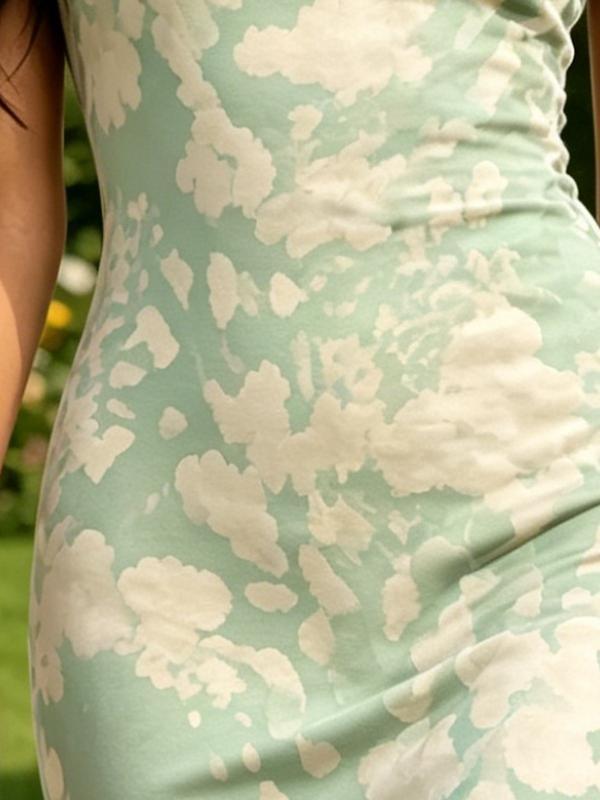 Summer Women's One Shoulder Midi Dress Floral Print Mint Green Bodycon Sundress
