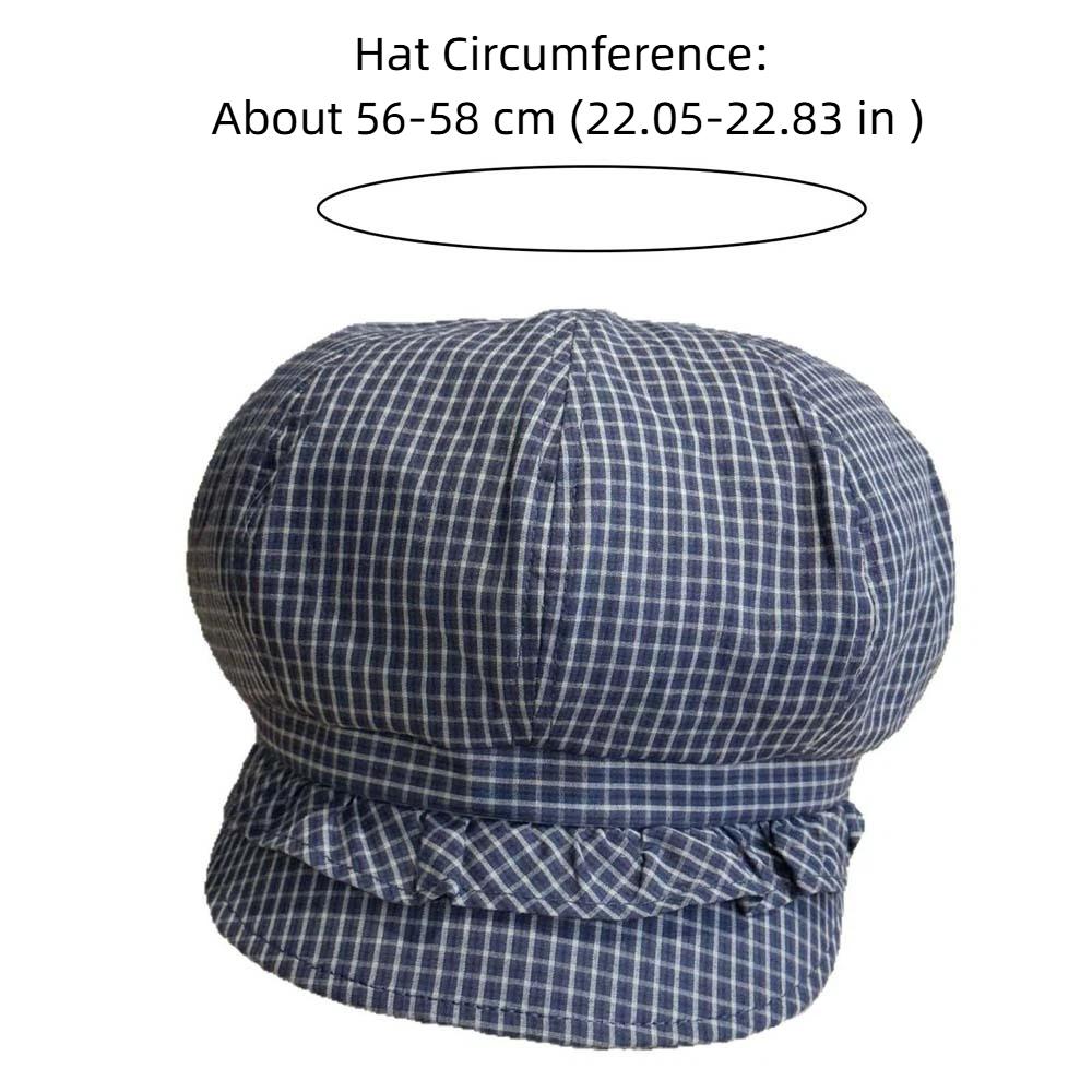 Solid Color Fine Plaid Beret Big Head Circumference Versatile Ruffle Octagonal Hat Polyester Korean Style Spring Painter Cap