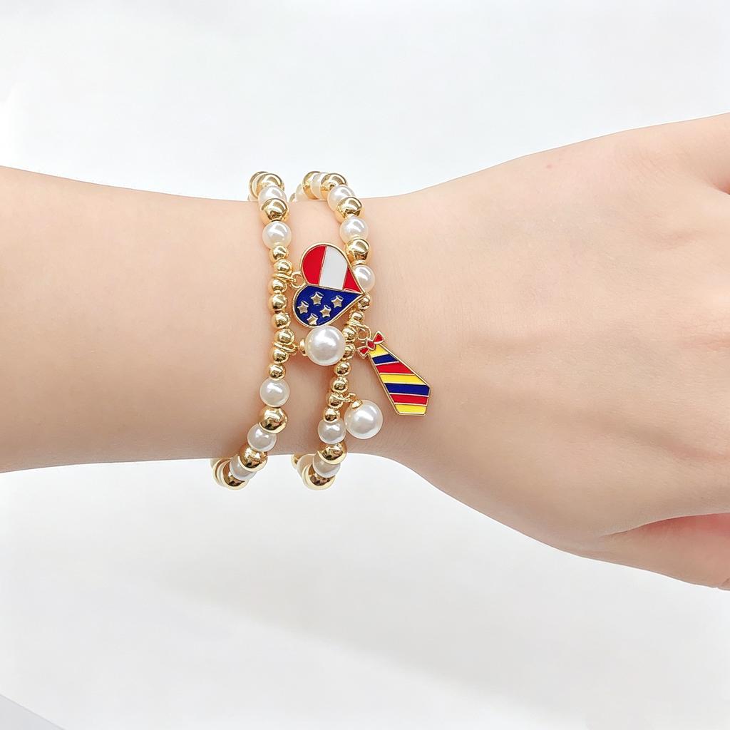 High-Quality Pearl Chain Hot Air Balloon Violin Round Heart-Shaped Venezuela Flag Bracelet for Women Patriotic Souvenir Jewelry