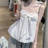 Korean Sweet Style Design Sense Bow Sling Vest Women's Summer New Bud Hem Showing Thin White Top
