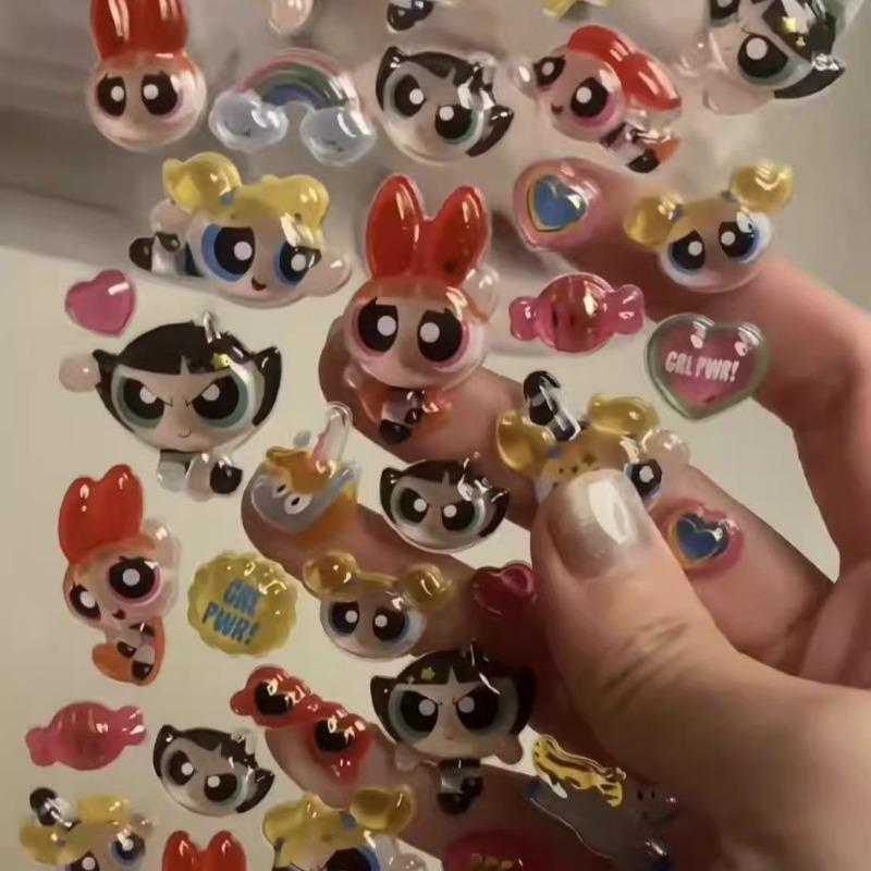 Cute 3d Powerpuff Girls Cartoon Crystal Bubble Sticker For Hand Account Decoration