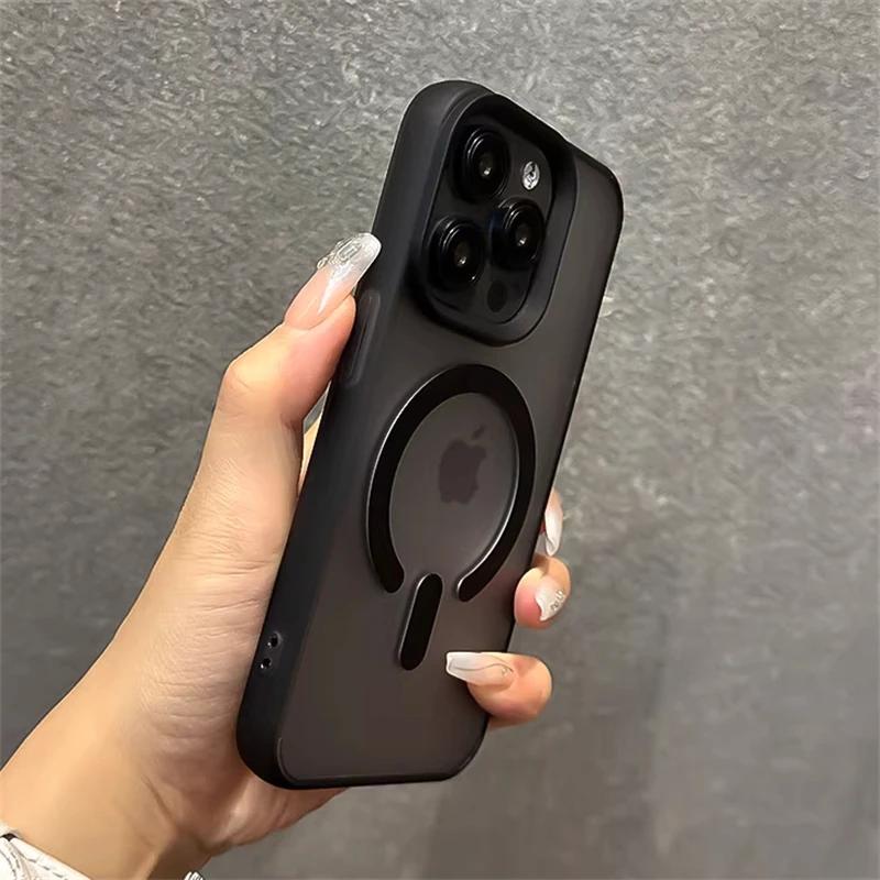 Translucent Matte Magsafe Magnetic Wireless Charge Case for iPhone 16 15 14 13 11 12 Pro Max Plus Jelly Bumper Shockproof Cover