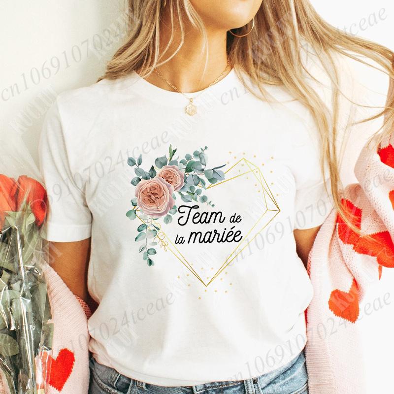 French Girls Bachelorette EVJF Party Tops Team Future Bride T-Shirt Short Sleeved Fashion Flower Crown Tees Bridal Wedding Shirt