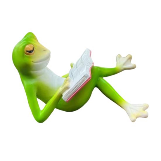 Reading Frog Ornament Synthetic Resin Figurine Leisure Holiday Animal Sculpture Outdoor Indoor Shelves Table Decoration