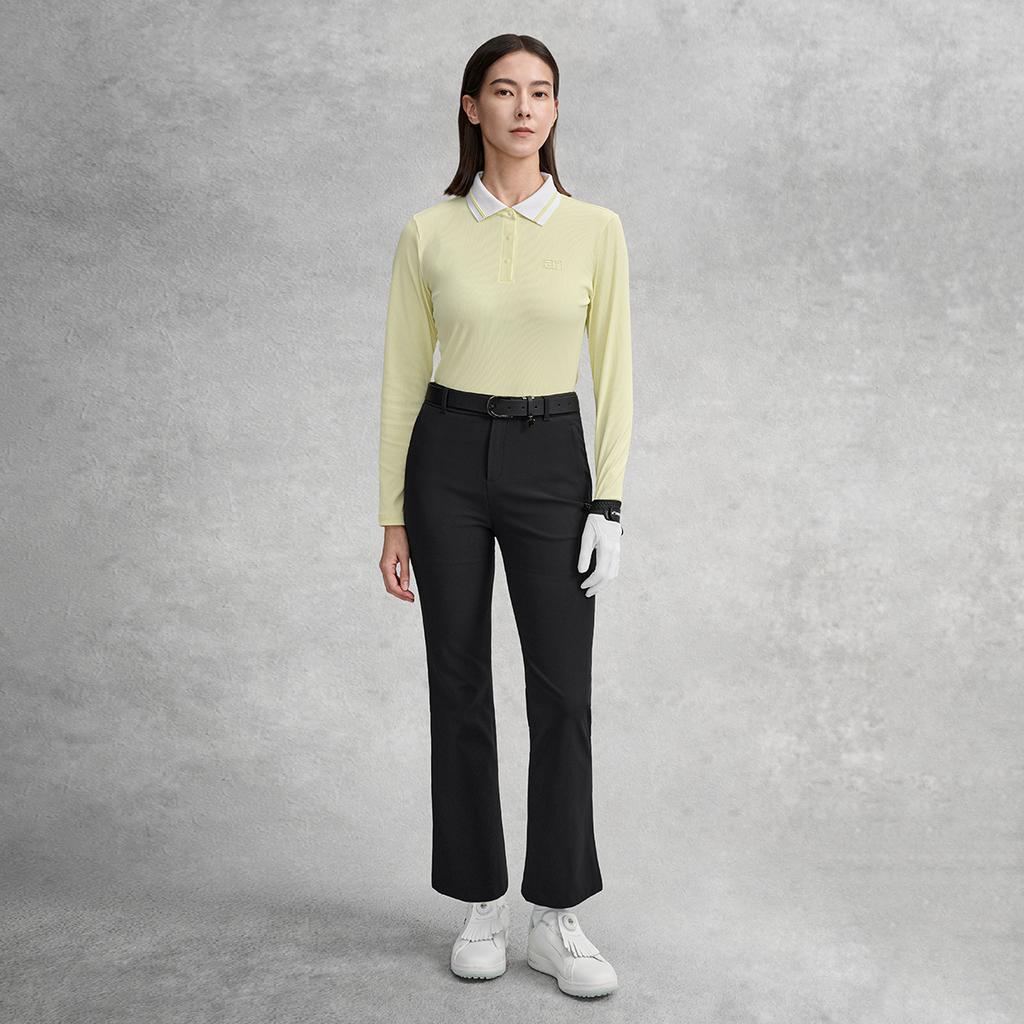FILA Golf Series Trendy Fashion Simple Casual Sports Training Versatile Slim Fit Long Sleeve Polo Shirt Women tops Mustard-Yellow A11W615214FYE