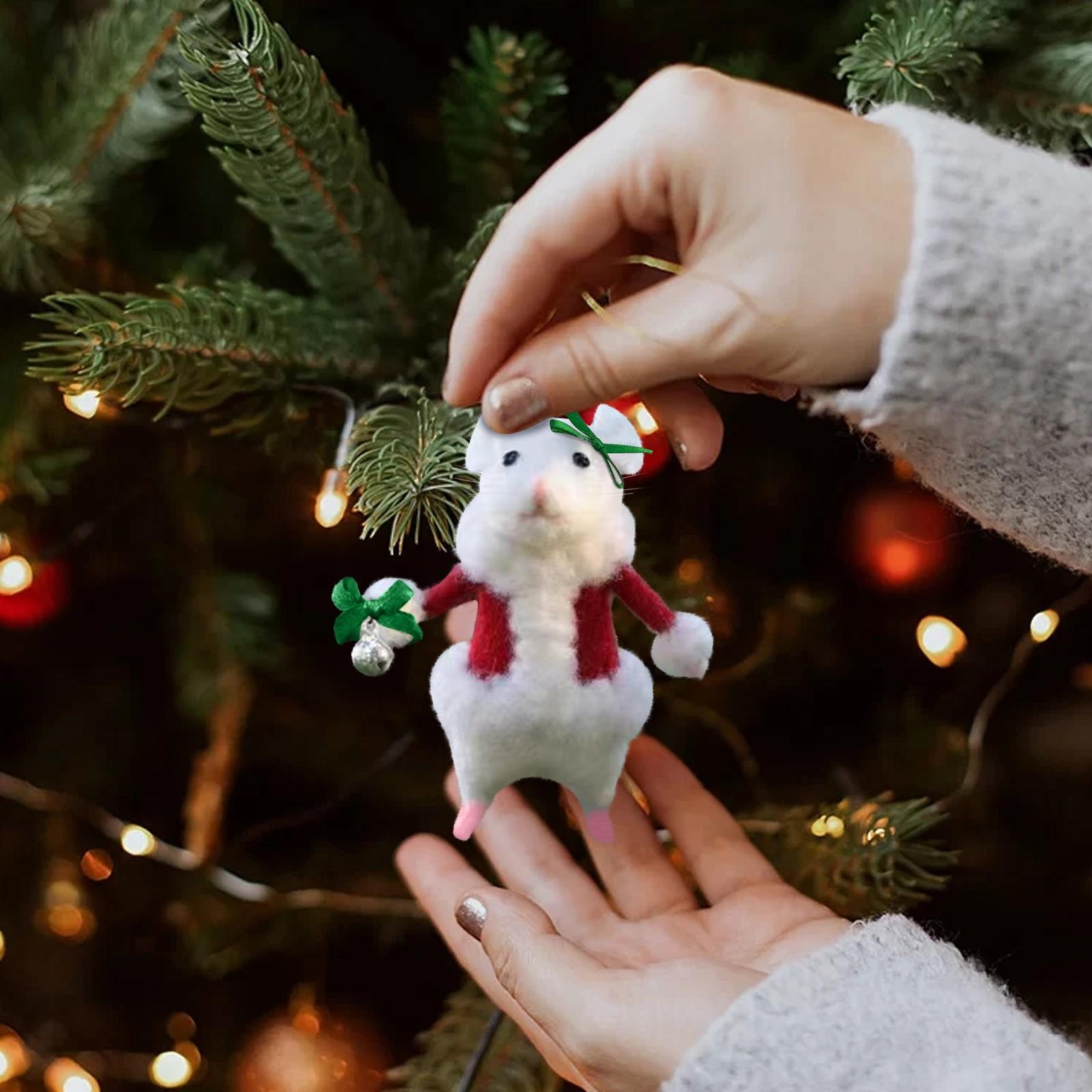 

Рождественские украшения в виде мышей, зимнее рождественское шерстяное белое подвесное украшение в виде мышей, поделки из животных, милый рождественский венок в виде елки для домашнего праздника One Size