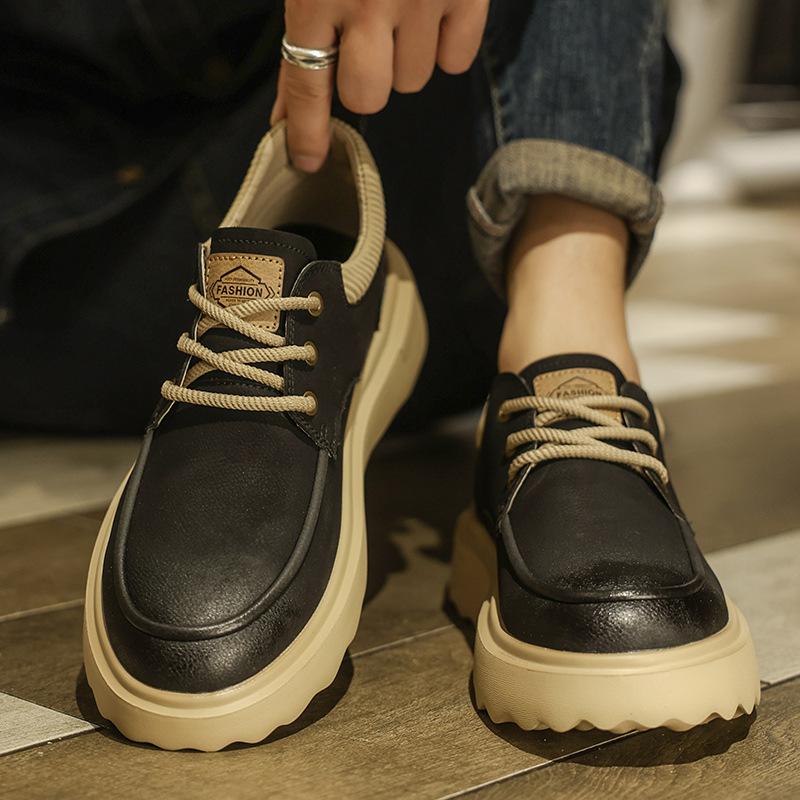 

Men s shoes 2024 new winter breathable British style business dress casual leather shoes high sense sports thick baseplate shoes 39 чёрный