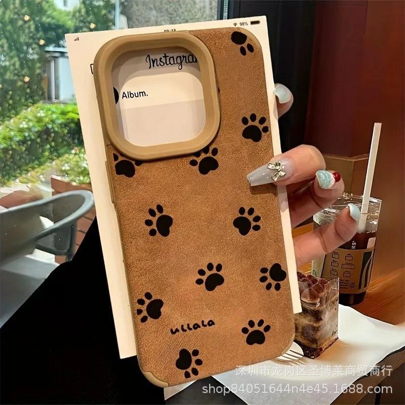 Full screen black cat paw suitable for iPhone16/15ProMax Apple 15 mobile phone case 11 fluff leather X protective case