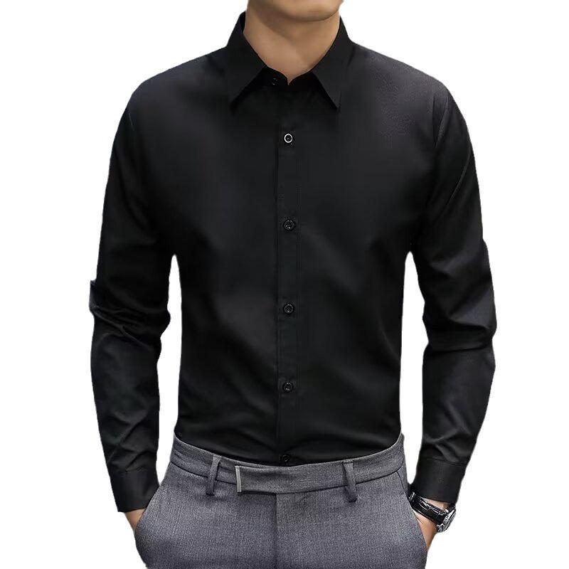 Men's Slim Fit Wrinkle-Resistant Black & Grey Wedding Shirt - Long Sleeve Formal Wear