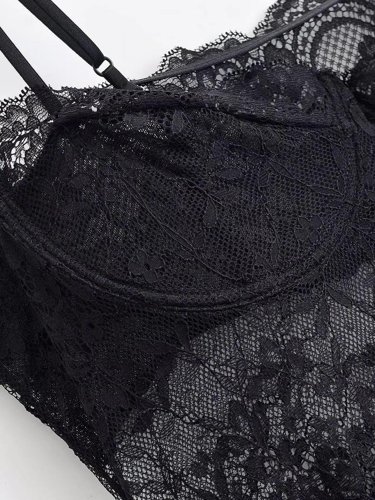 Elegant Sheer Lace Waist-Cinching Camisole Dress for Women – High-Grade A-Line Long Summer Dress