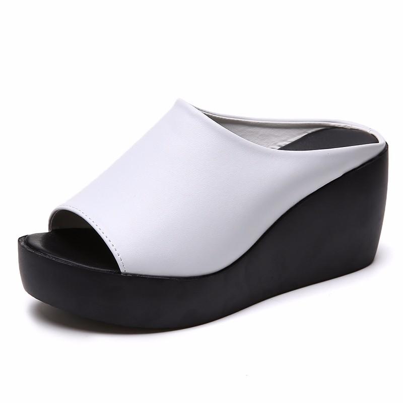 Slippers for Women Summer Open-toe Platform Sandals Lightweight Pu Leather Slipper Womens Mules Slippers Fashion Wedges Slippers