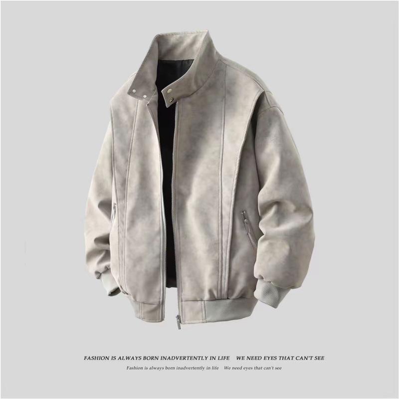 Men's Loose-Fit Retro Baseball Collar Leather Jacket - Trendy, Casual, High-Quality