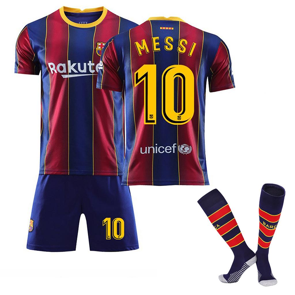 Classic Children's Football Training Suit Set with A Messi Barcelona 20/21 Size 20/21 Shirt