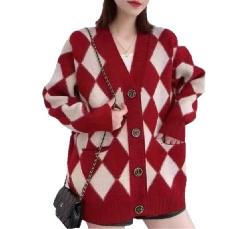 Spring and Autumn New Lazy Wind Thickened Sweater Cardigan Women's Versatile Loose External Wear Knitted Jacket Top