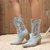 2026 Autumn and Winter Women's Embroidered Charm Western Cowboy Boots Ladies Retro Casual Elegant Ankle Jeans Boots Plus Size