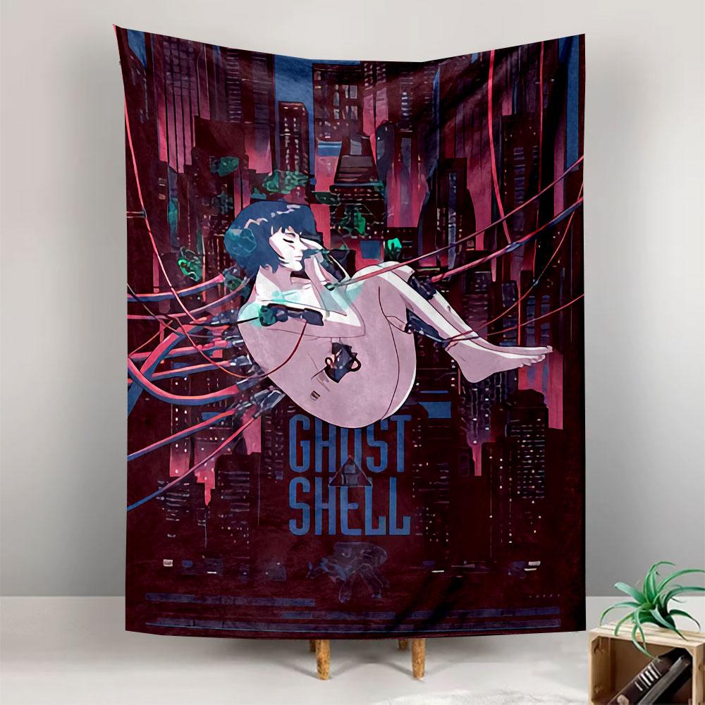 Ghost in the Shell Major Motoko Poster Tapestry Wall Hanging, Cyberpunk Anime Film Art, Sci-Fi Wall Decor for Bedroom Living Room Dorm