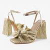 Women's Retro Silk Bow High Heel Sandals - Chunky Heel Fairy Style