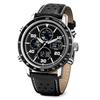 PINDOWS Genuine Leather Casual Analog-Digital Watch, Retro Racing Strap Model PDS-642, Silver/Black, Men's