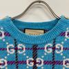Gucci 23AW 731583 XKC1H Blue Wool Gold Button GGx Check Half Sleeve Knit Pullover Tops XS blueUsed
