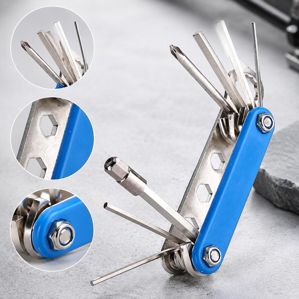 Bicycle Repair Tool Kit, MultiFunction Folding Bike and Wrench Set for Tire Patching