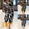 2020 Women's European Retro Leopard Print Short Sleeve Jumpsuit, Loose Plus Size, High Waist, Leg-Slimming Design