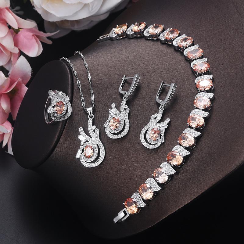 High End Top of The Ine Four Piece Set Inlaid with Big Ruby Jewelry Set Ring Bracelet Necklace Earrings