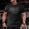 Camisetas de Academia Estampa Bandeira dos EUA Camisetas Oversized Masculinas Algodão para Exterior Camiseta de Verão Casual Solta Manga Curta Camisetas Masculinas