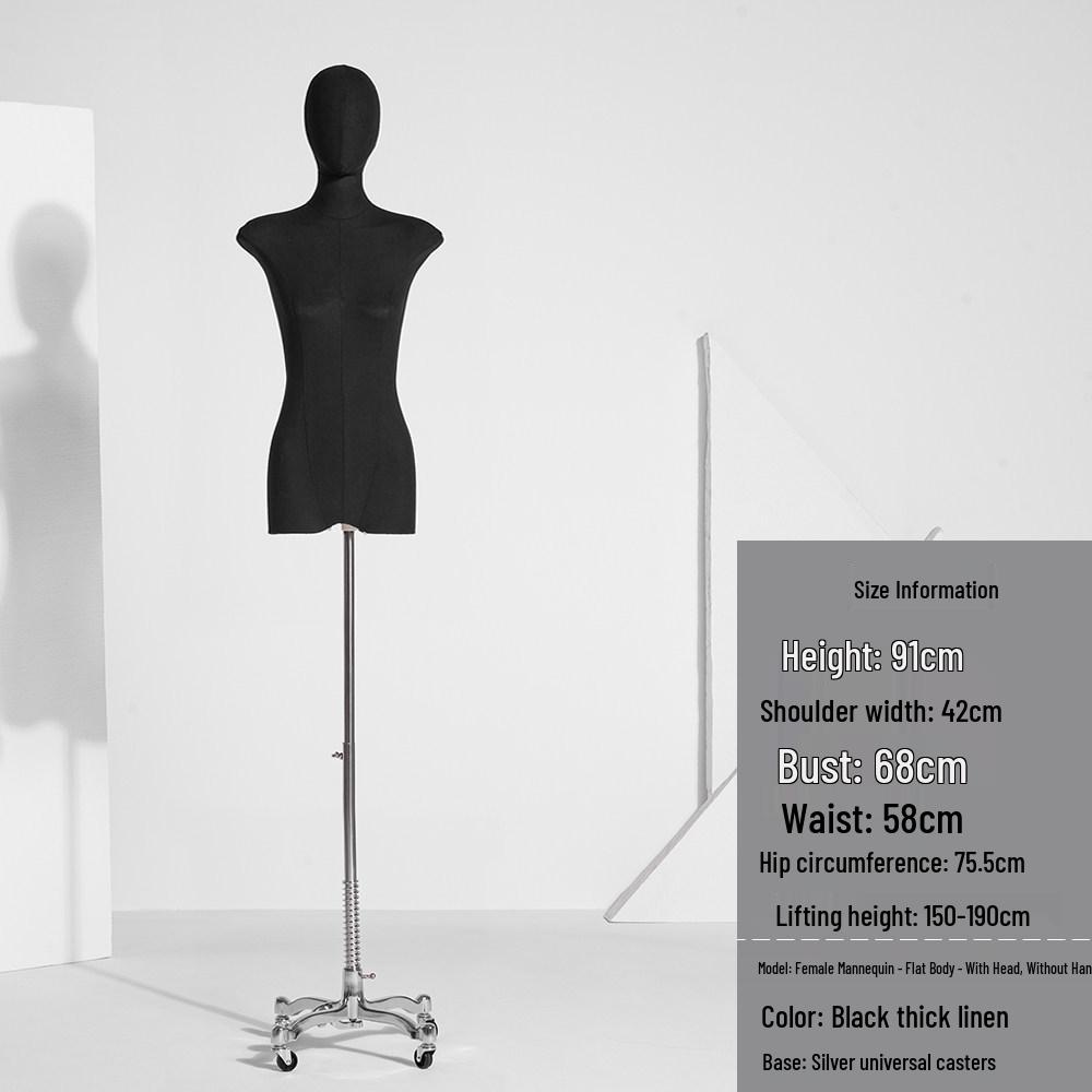 Korean Style Women's Clothing Flat Chest Mannequin Display Stand - Black Full Body