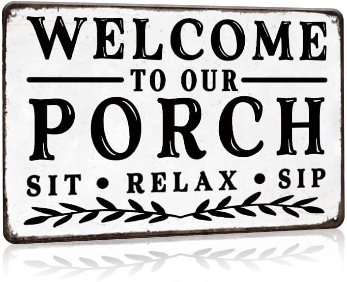 

Vintage Metal Tin Welcome Porch Sign Farmhouse Patio Decor for Home Bar Coffee Shop Garden Yard IndoorOutdoor Wall Deco 20x30cm（7.8x11.8inch）